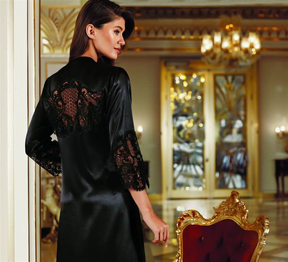 Атласний жіночий домашній костюм Perin 9040 чорний (6 шт.) Атласний жіночий домашній костюм Perin 9040 чорний (6 шт.) з 7