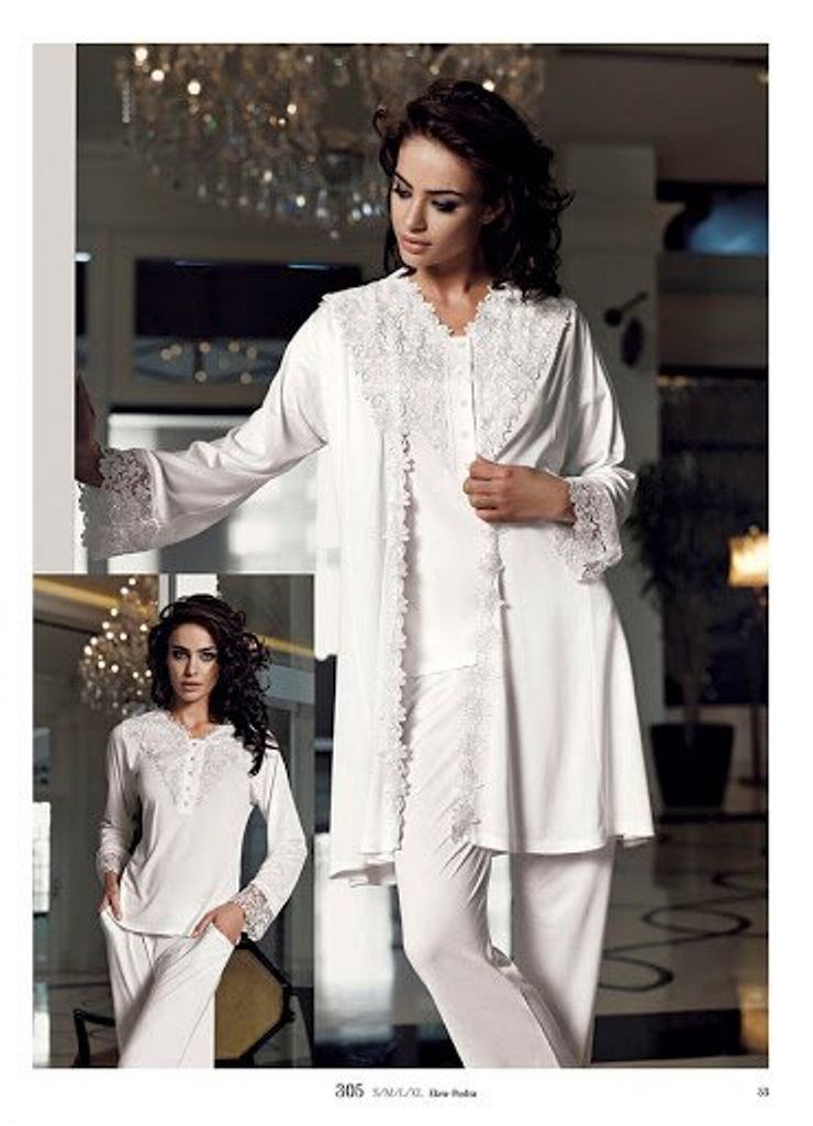 женский халат и пижамный комплект Perin 305 молочный женский халат и пижамный комплект Perin 305 молочный из 2
