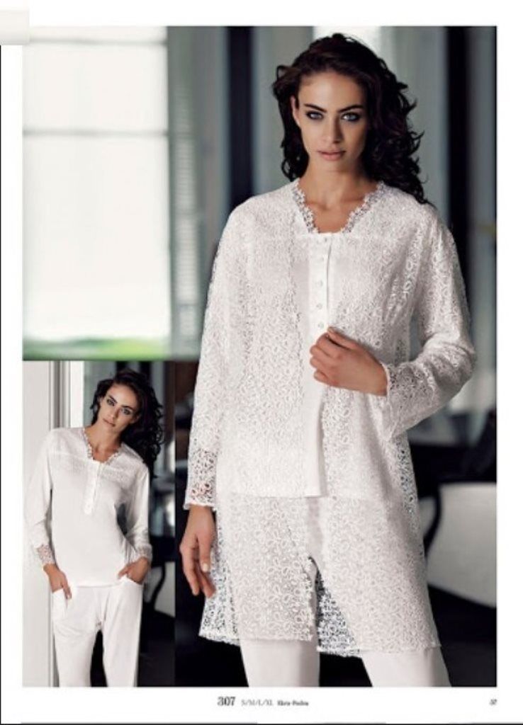женский халат и пижамный комплект Perin 307 молочный женский халат и пижамный комплект Perin 307 молочный из 1